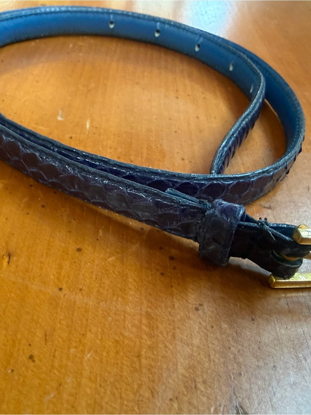 VINTAGE Genuine Snakeskin Leather Belt with Gold Buckle